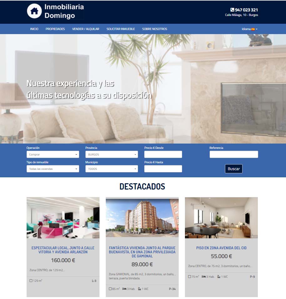 Ejemplo web inmobiliaria Domingo en Burgos